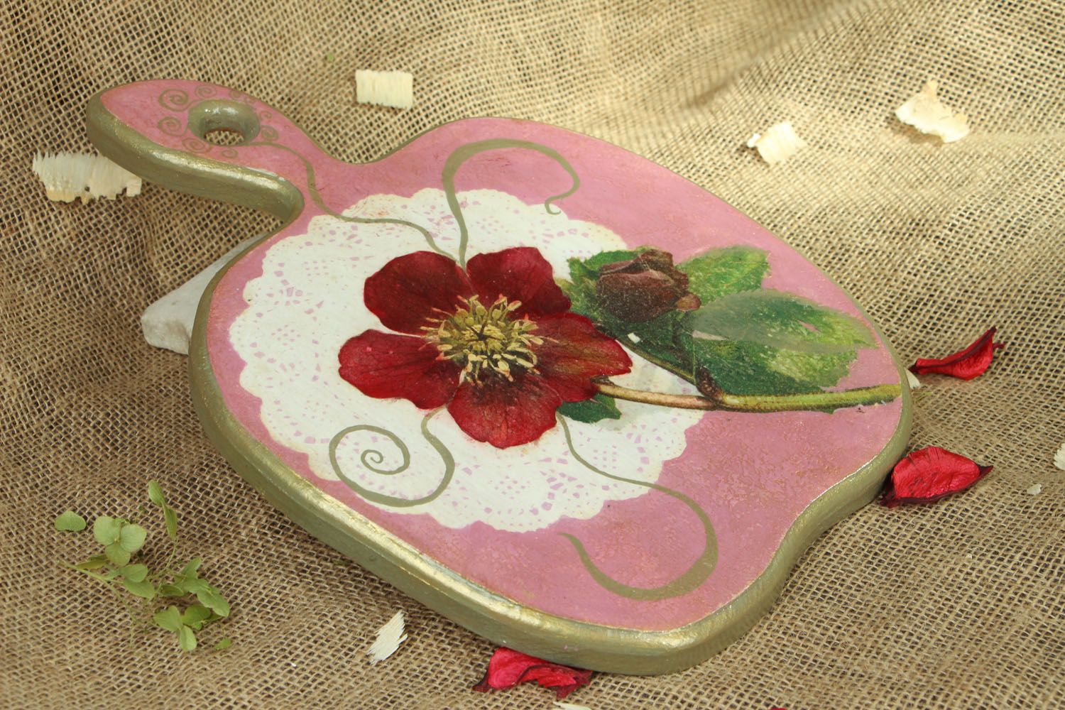 Planche à découper en bois Fleur rose photo 5