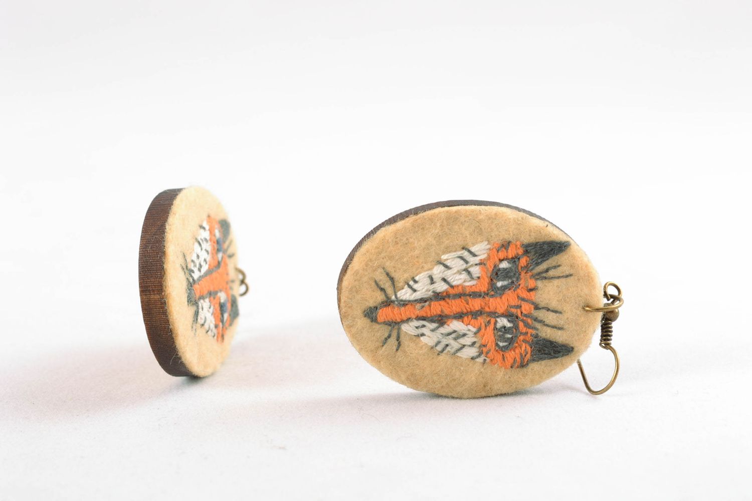 Unusual oval earrings with embroidery photo 3