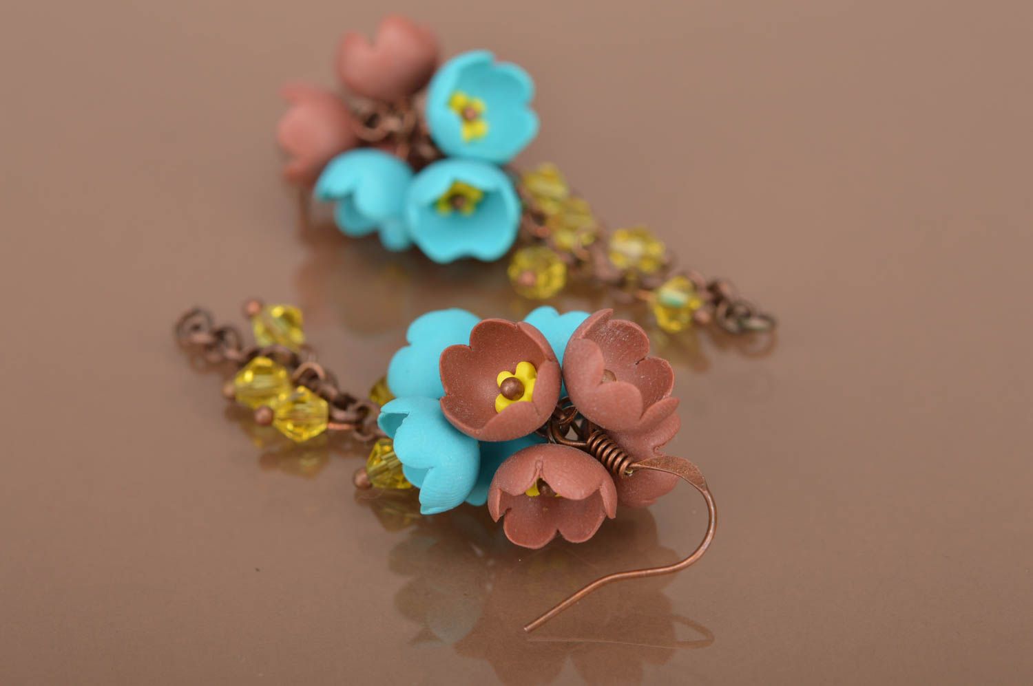 Beautiful homemade plastic earrings flower earrings on chains gifts for her photo 2