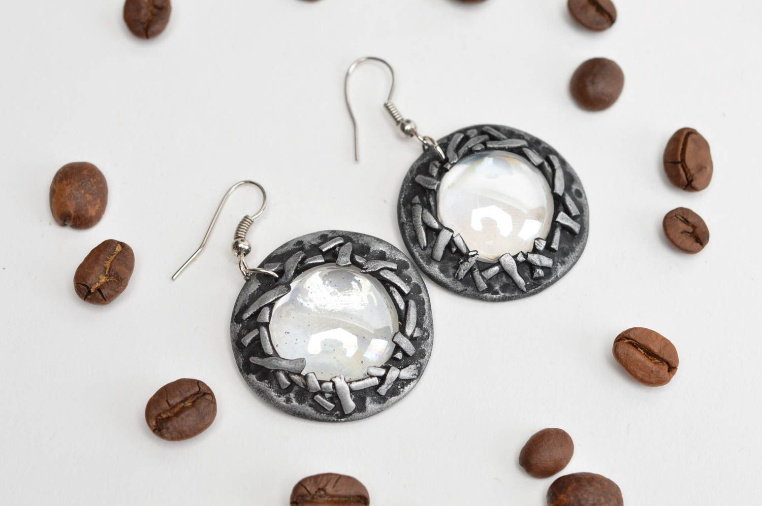 Beautiful handmade polymer clay earrings glass earrings for women gift ideas photo 1