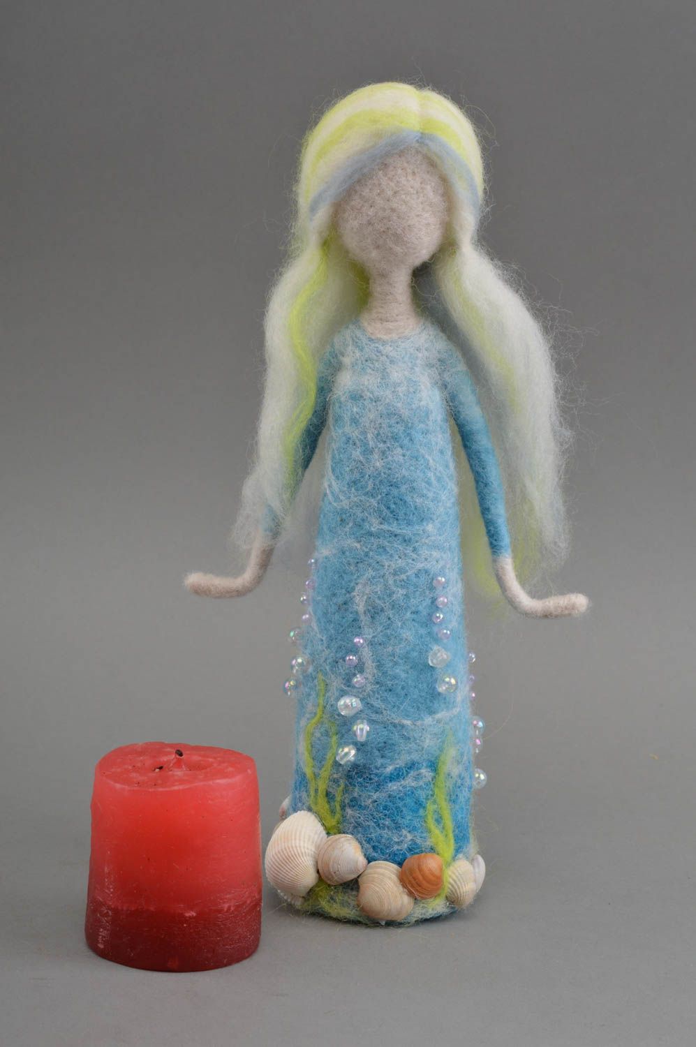 Handcrafted accessory felted wool toy mermaid doll best gift ideas for girl photo 1