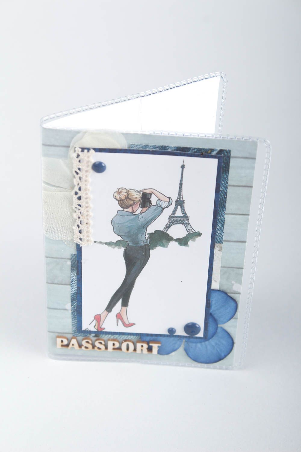 Подарок подруге ручной работы оригинальный подарок обложка на паспорт синяя фото 5