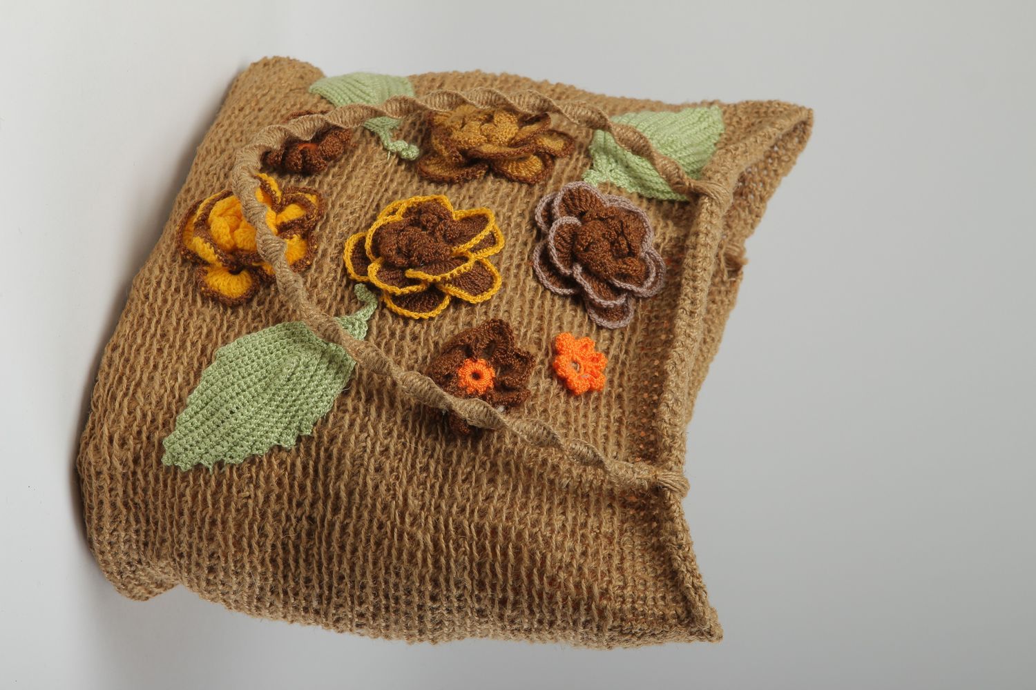 Сумка ручной работы женская сумка из бечевки и хлопка сумка макраме с цветами фото 2