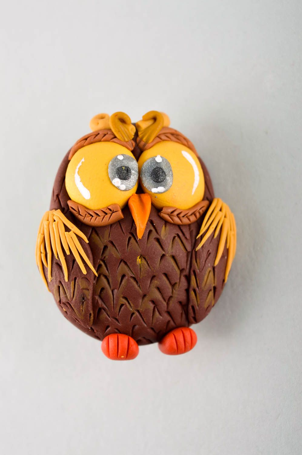 Handmade polymer clay brooch designer accessory brooch in shape of owl photo 2