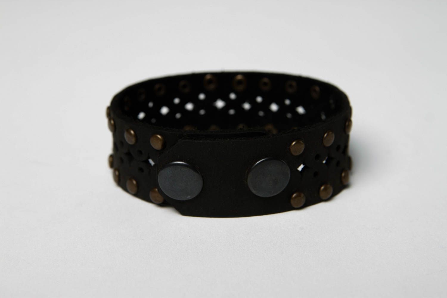 Handmade black stylish bracelet leather wrist accessory female jewelry photo 4