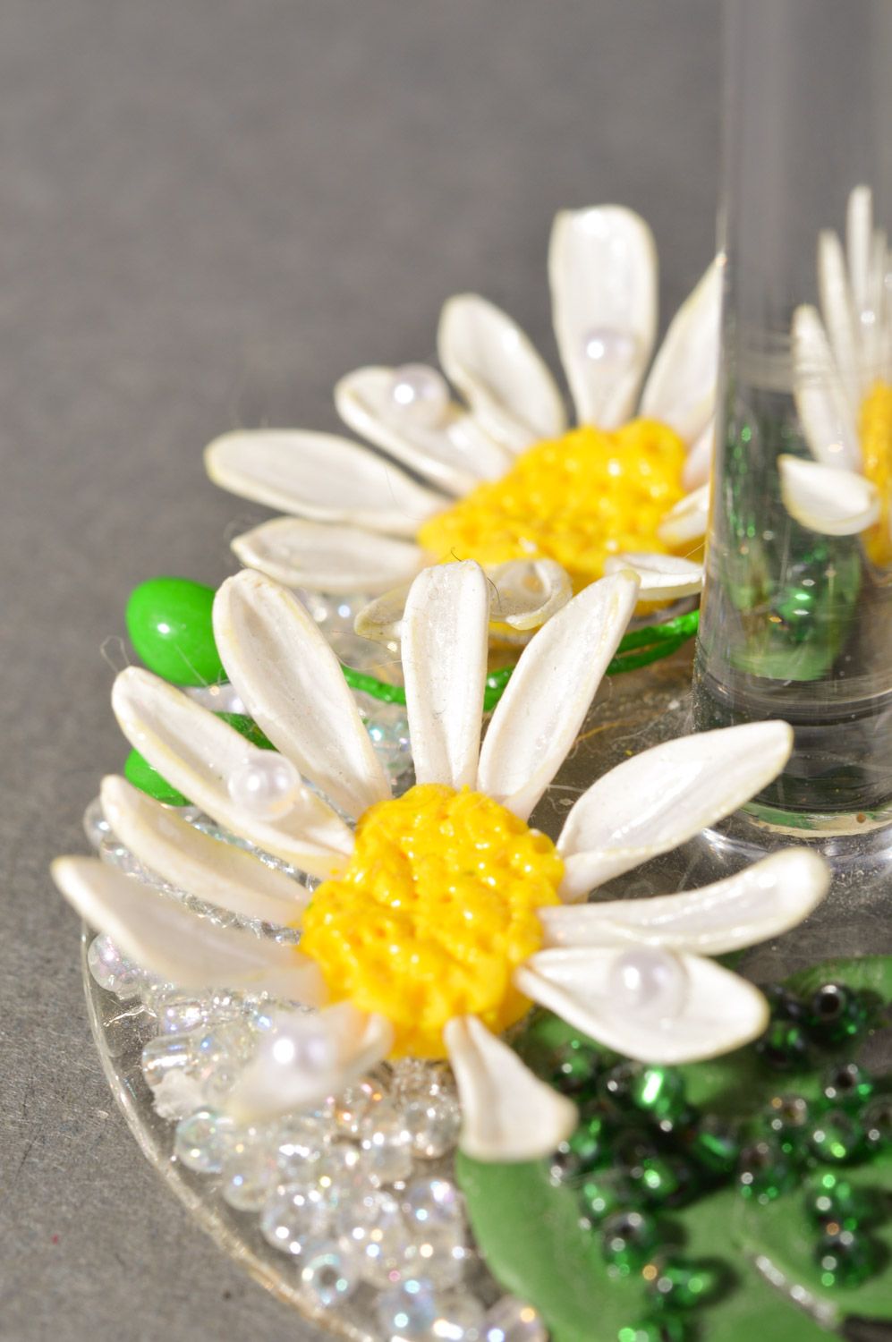 2 handmade glasses for wedding with daisy flowers 150 ml photo 4