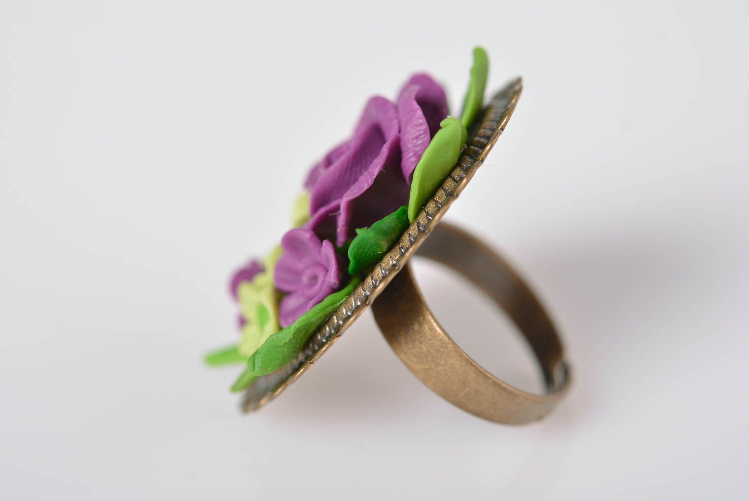 Кольцо ручной работы украшение из холодного фарфора цветочное модное кольцо фото 3