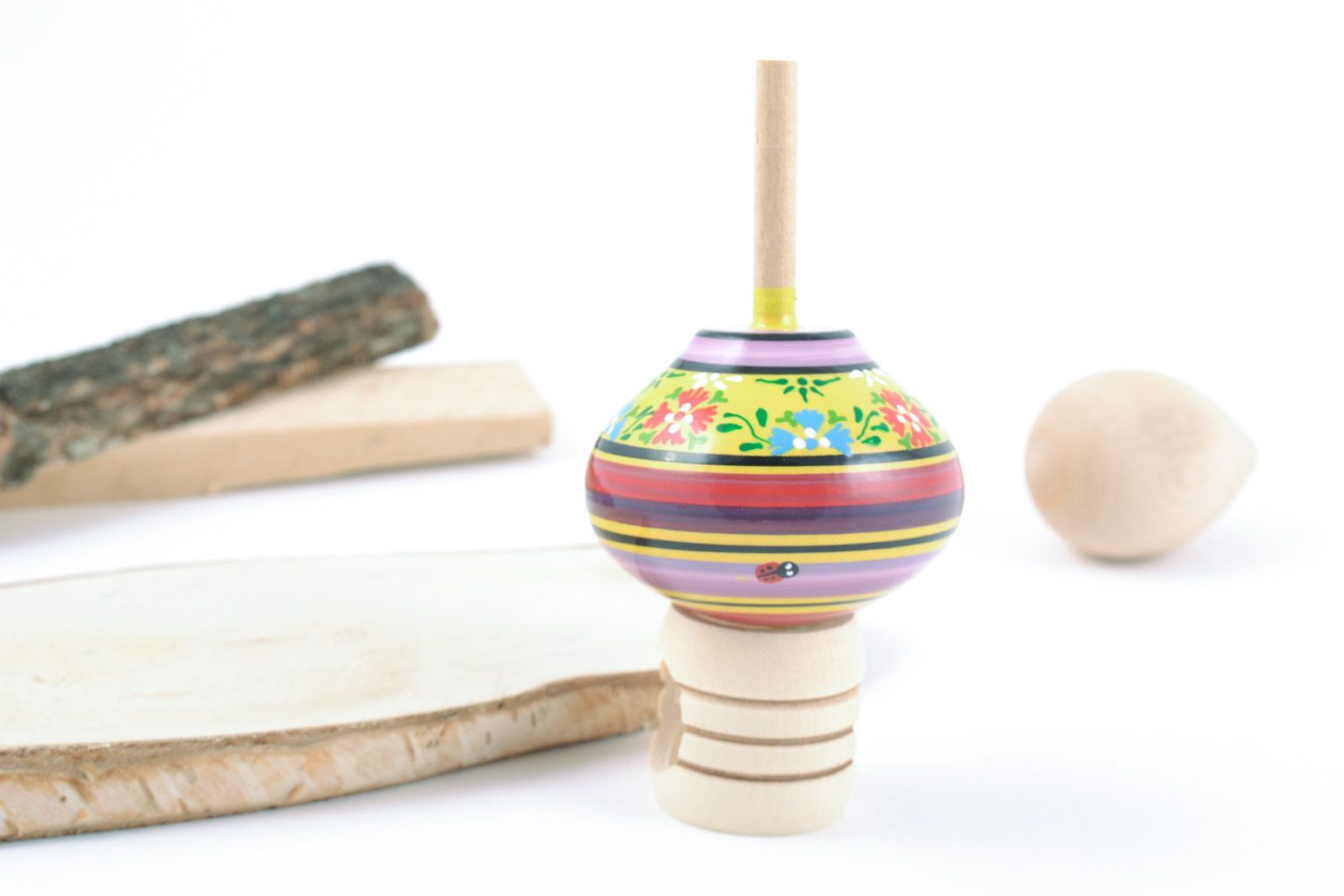 Wooden handmade spinning top with eco-friendly painting toys for children photo 1