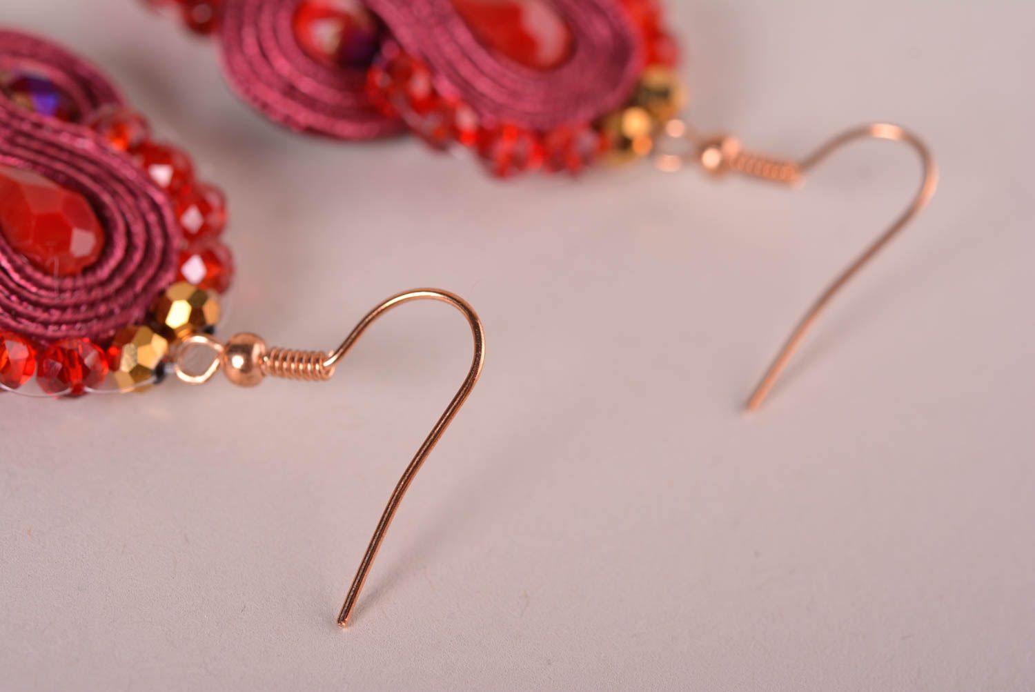 Handmade red jewelry soutache earrings big earrings beaded earrings women gift  photo 5