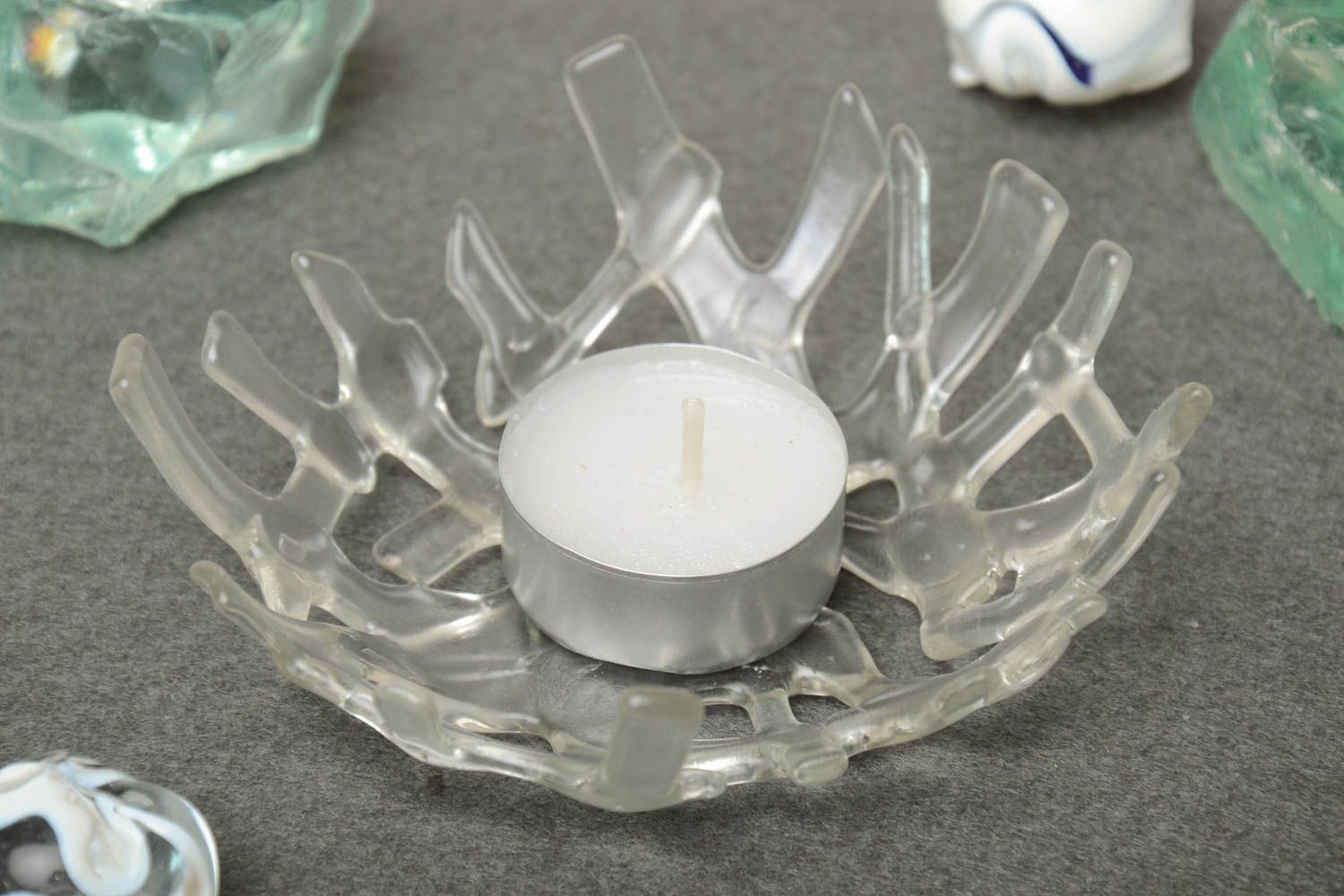 Candlestick made of glass beautiful unusual handmade home decor accessory photo 1