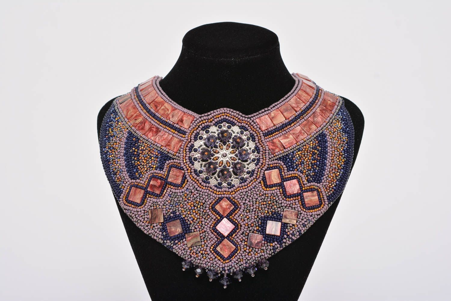 Beautiful handmade massive evening beaded necklace design jewelry Scythian Gold photo 2