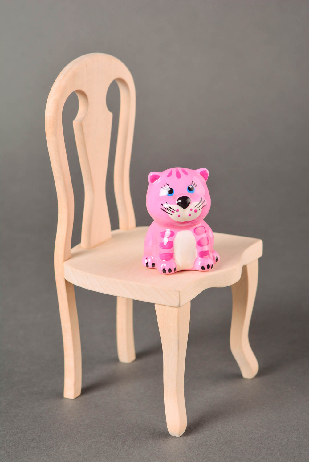 Figura de yeso artesanal decoración de interior regalo para niña Gato rosado foto 1