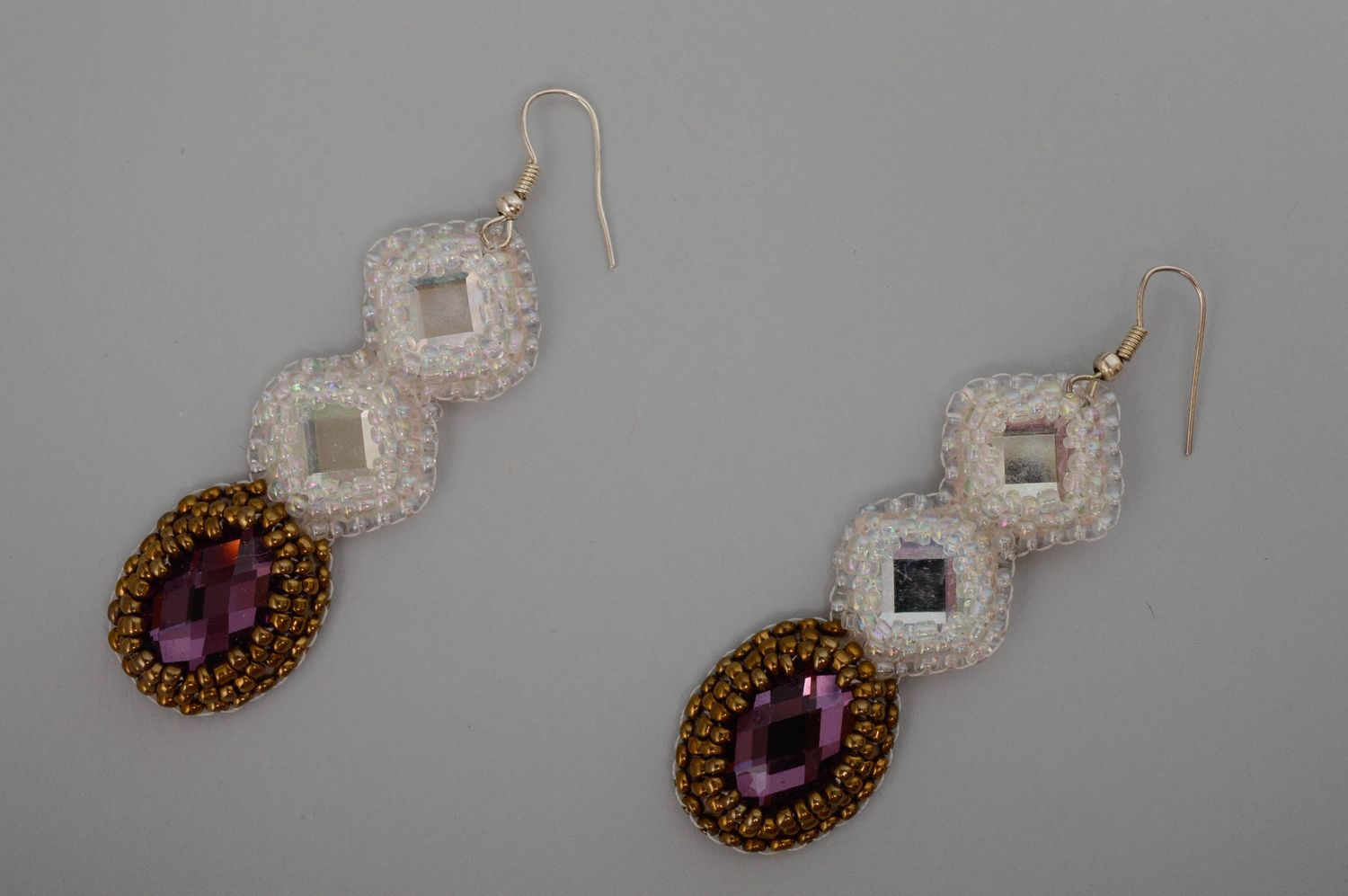 Handmade beaded earrings with natural stones photo 5
