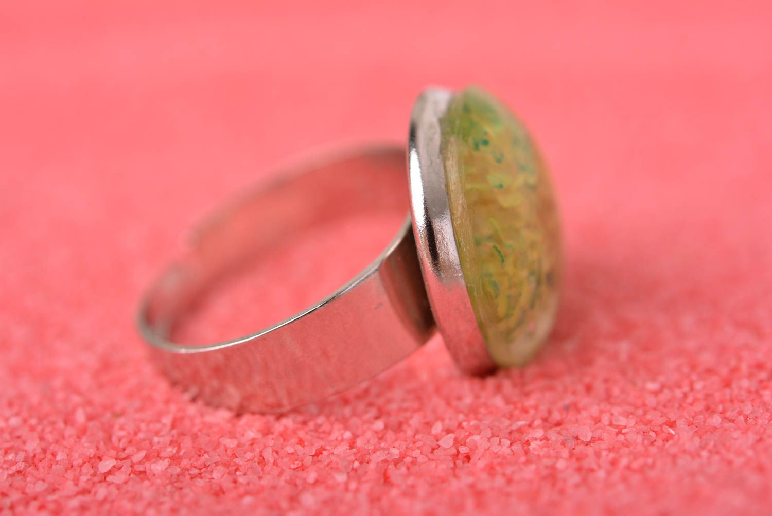 Handmade female designer ring stylish massive jewelry unusual green ring photo 2