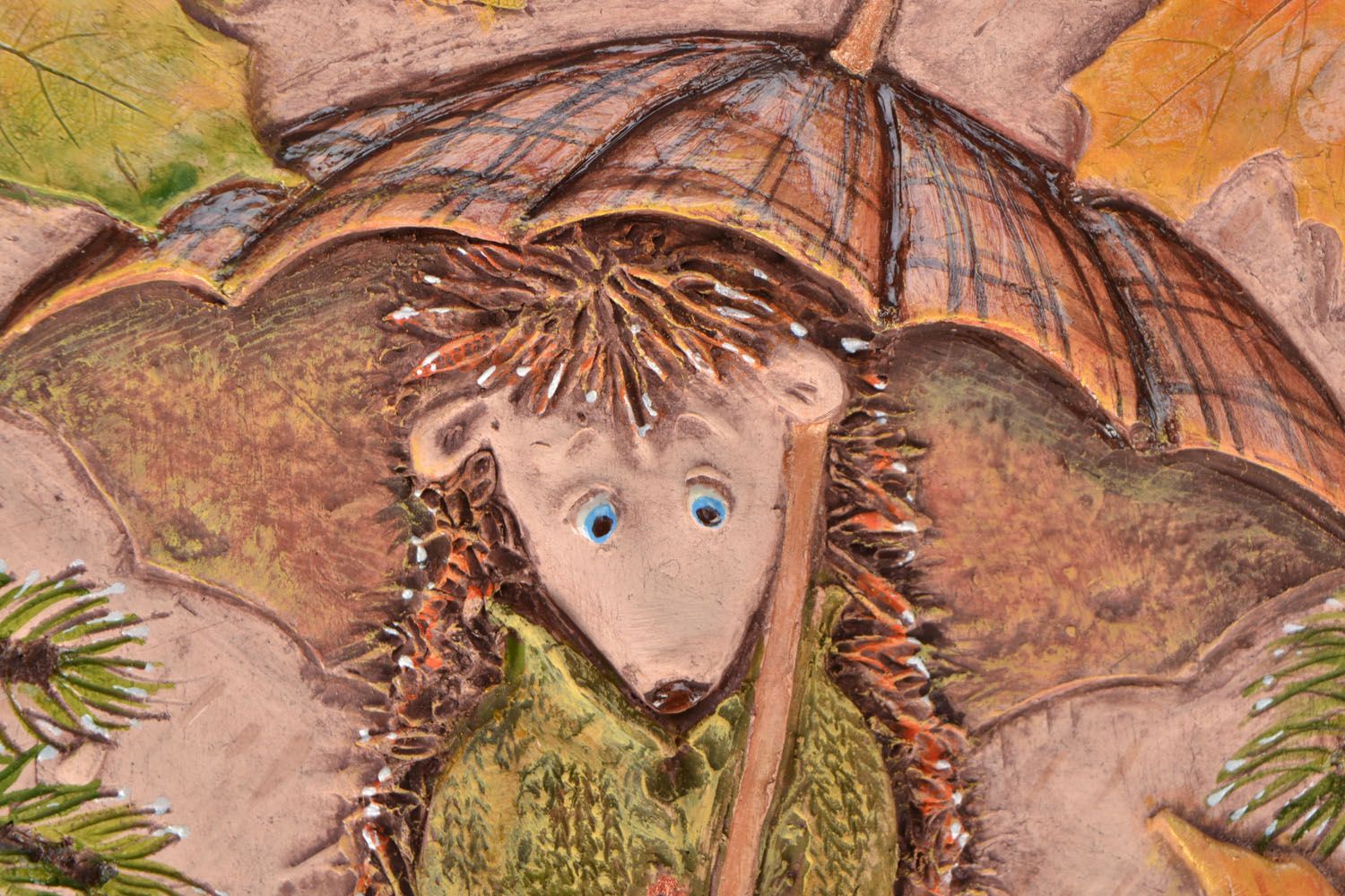 Ceramic panel Hedgehog with Umbrella in October photo 3