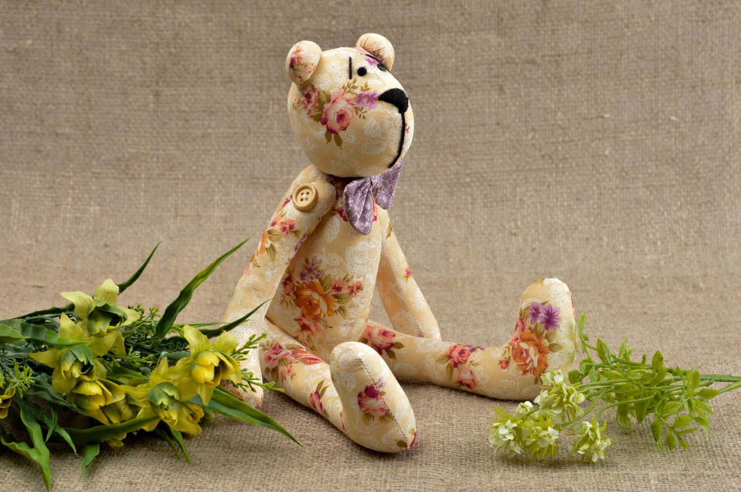 Jouet ours à fleurs Peluche faite main design avec noeud Cadeau pour enfant photo 1