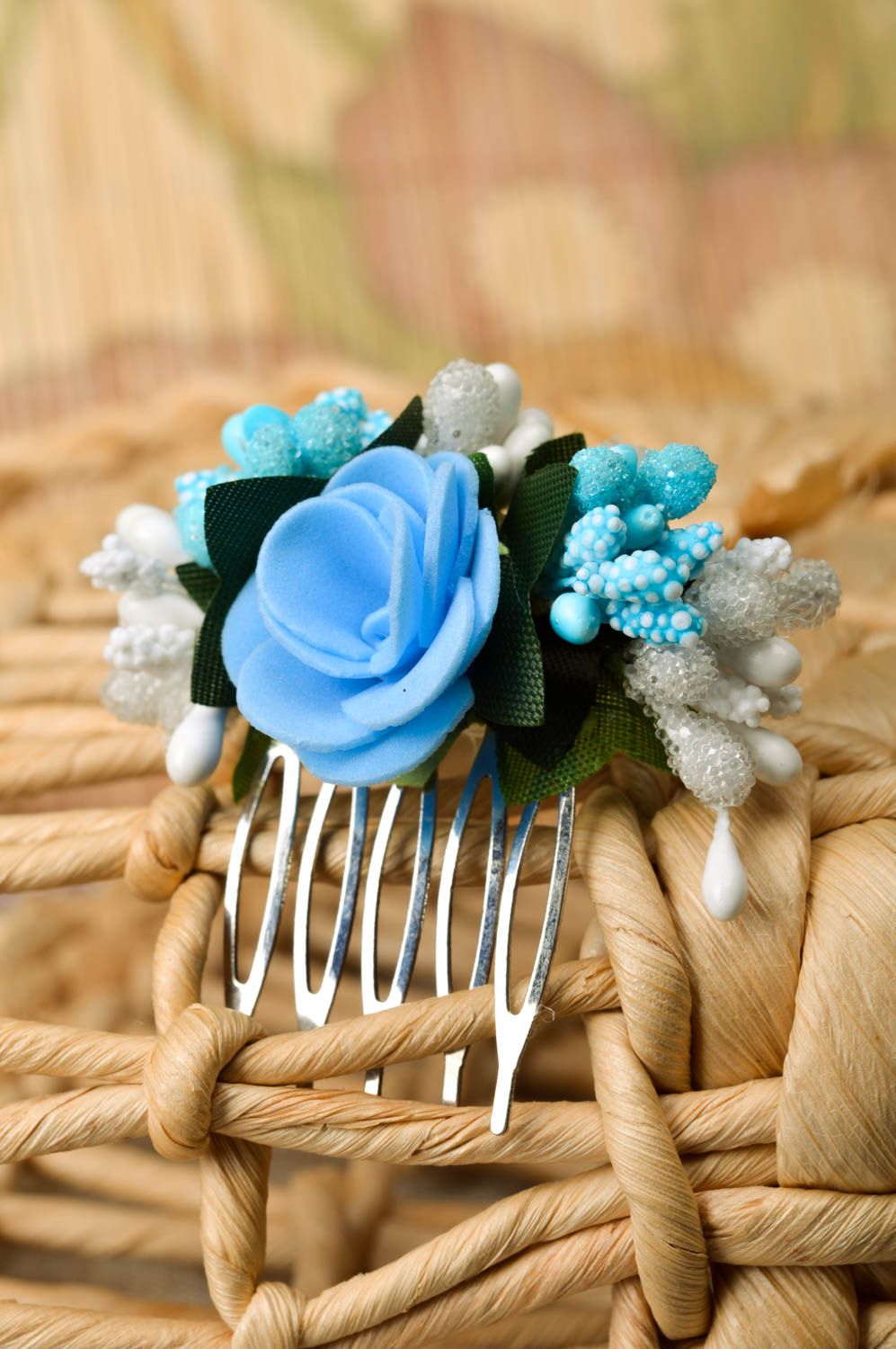 Friseur Kamm handgemachter Haarkamm mit Blumen feines Accessoires für Haare foto 1