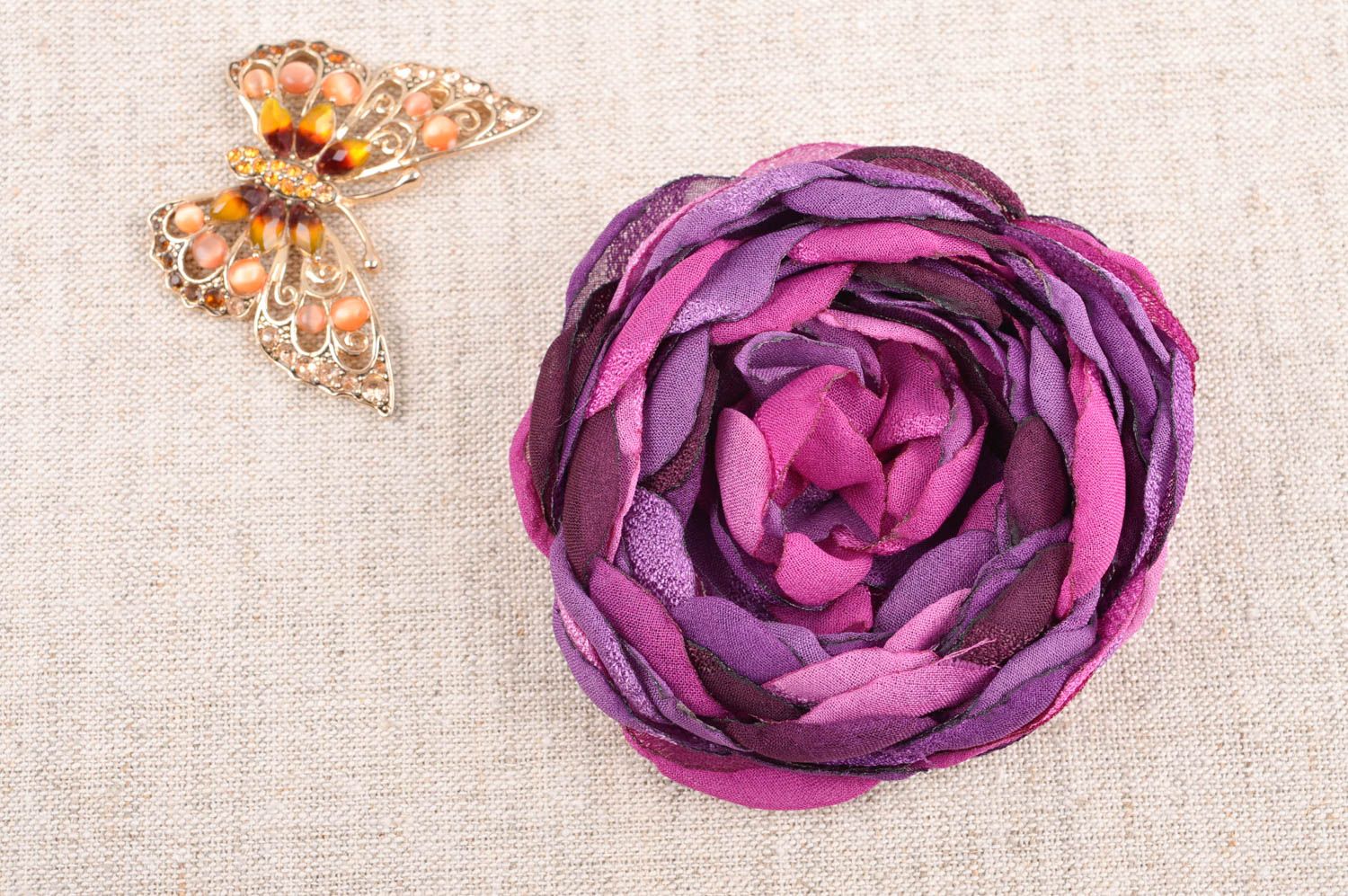 Broche textile fleur Bijou fait main framboise original Accessoire femme stylé photo 1