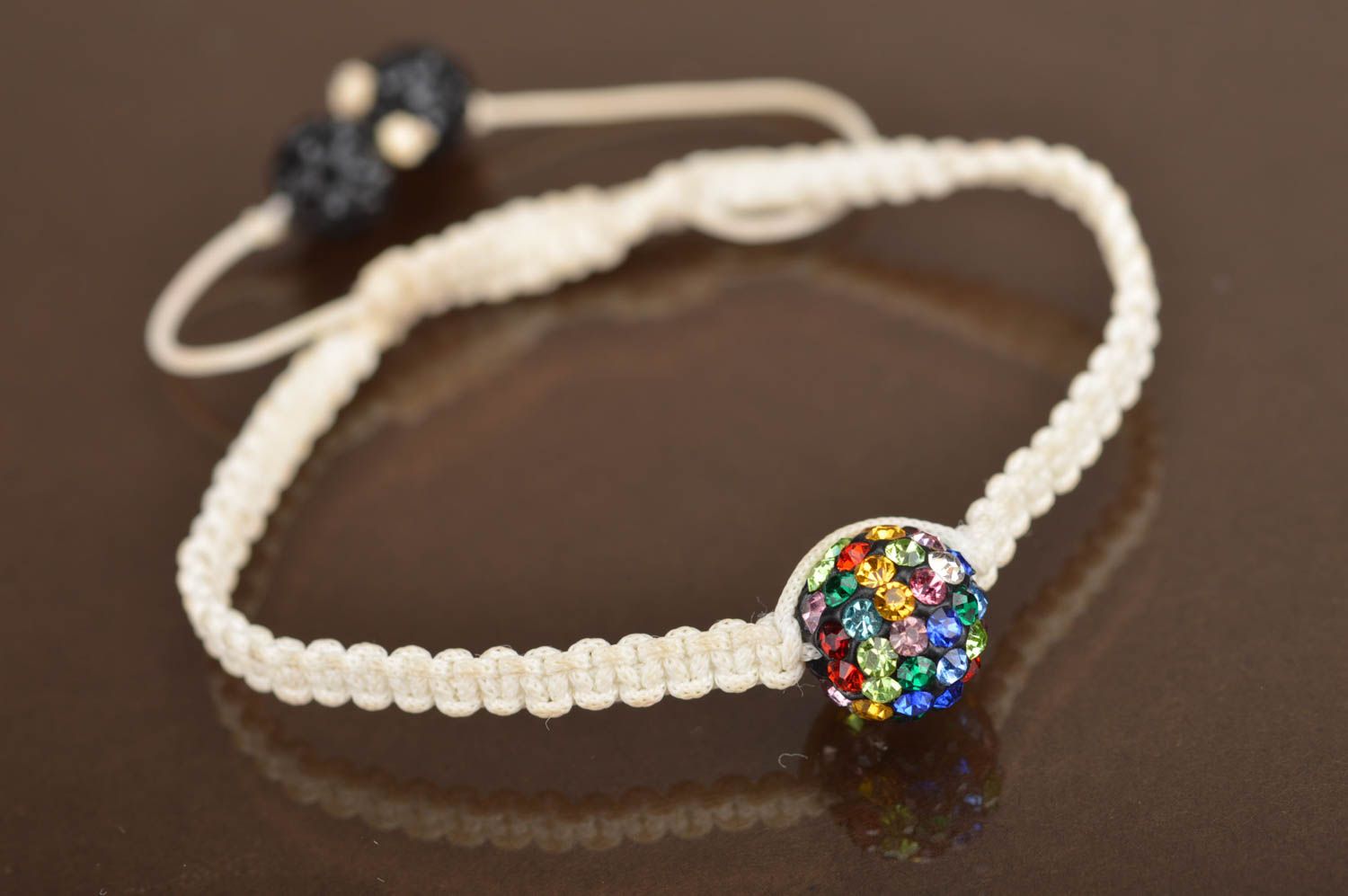 Exquisite handmade bright cute braided bracelet with beads and rhinestones photo 4