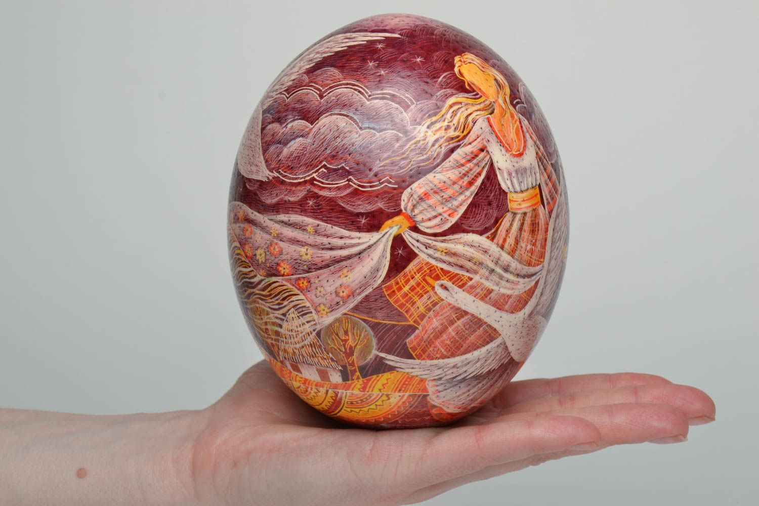 Painted ostrich egg with carved elements photo 5