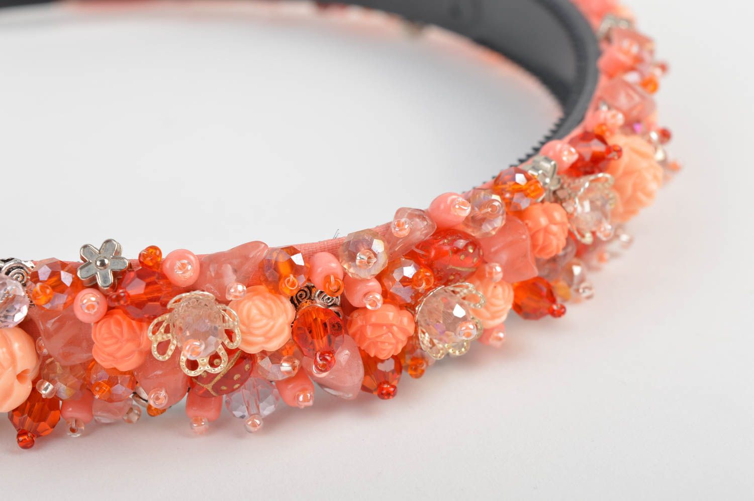 Designer hairband pink quartz beaded jewelry handmade accessory for girls photo 5