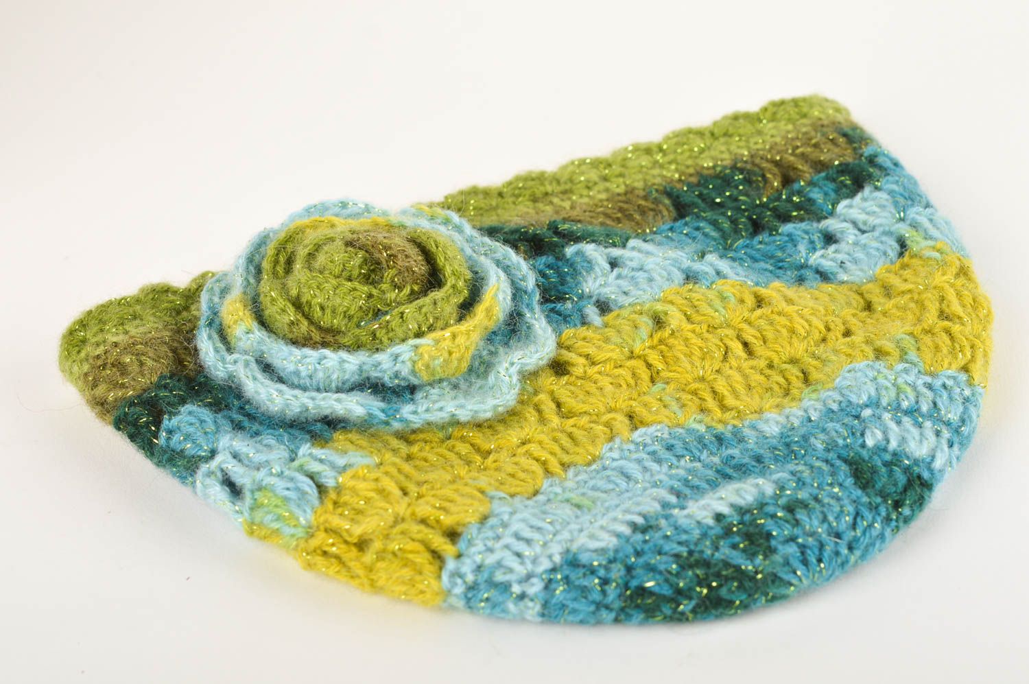 Gorro tejido de lana hecho a mano ropa para mujeres regalo original tonos verdes foto 2