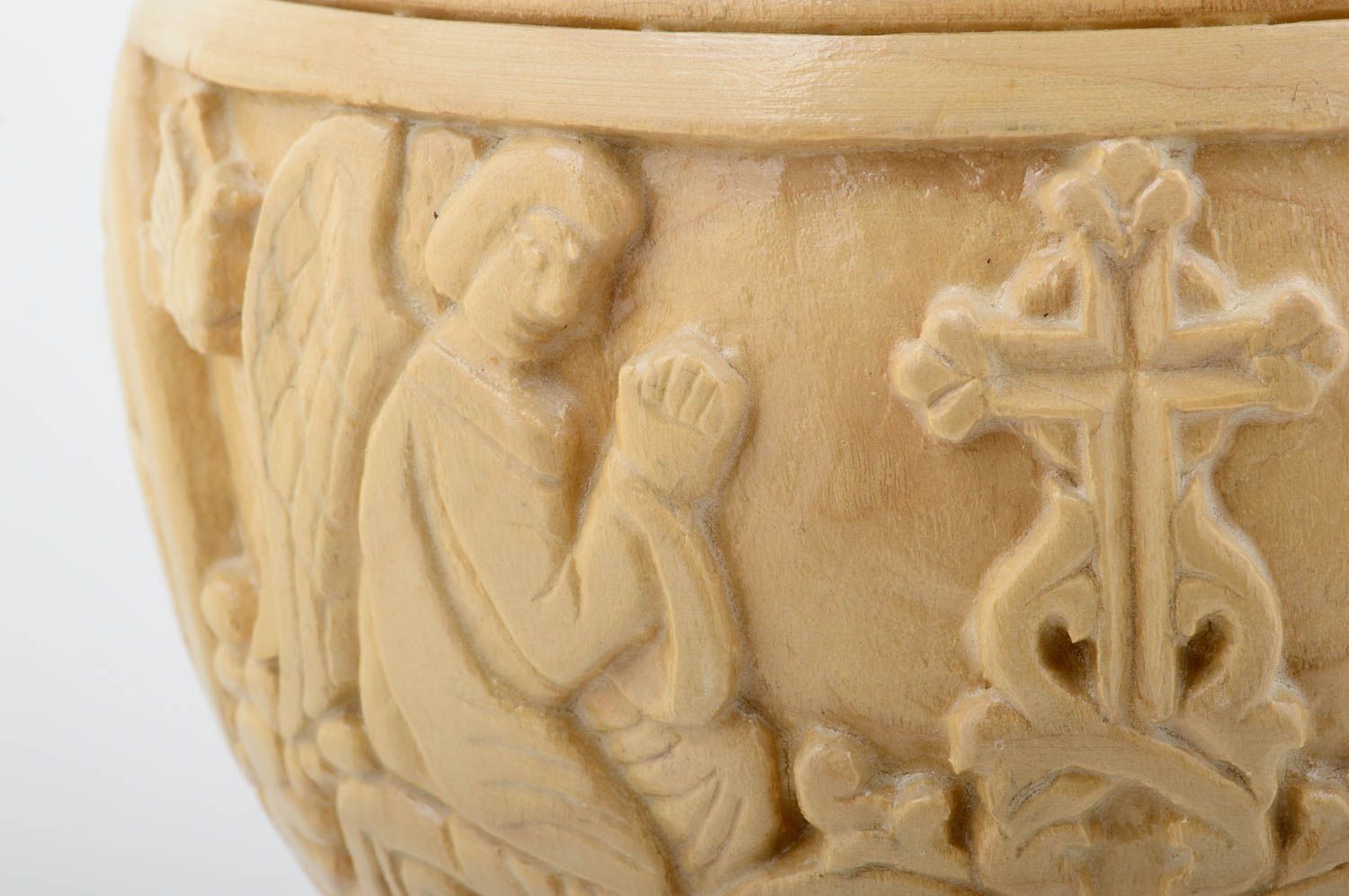 Vase bois clair fait main Déco maison ornementée sculptée Cadeau original photo 4