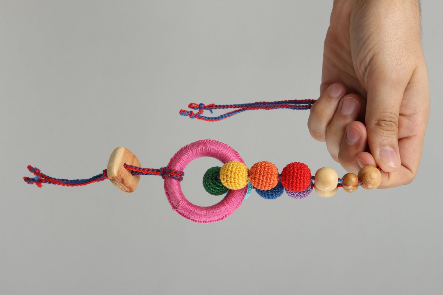 Handmade Beißring Holz Spielzeug für Babys Beißring Baby Häkel Accessoires  foto 5