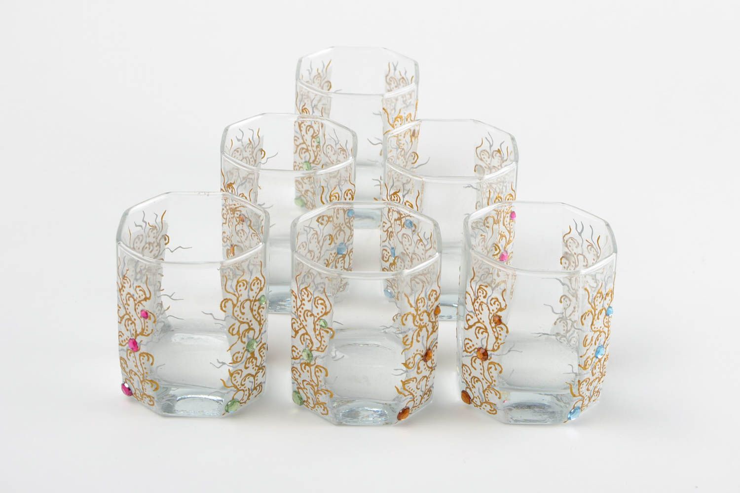 Set of handmade glasses stylish kitchen ware glasses for wine 6 pieces 330 ml photo 1