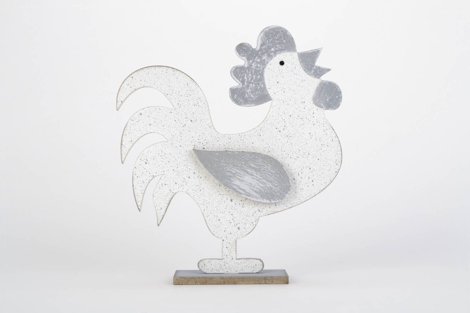 Handmade plywood interior toy in the shape of white and gray cockerel photo 1