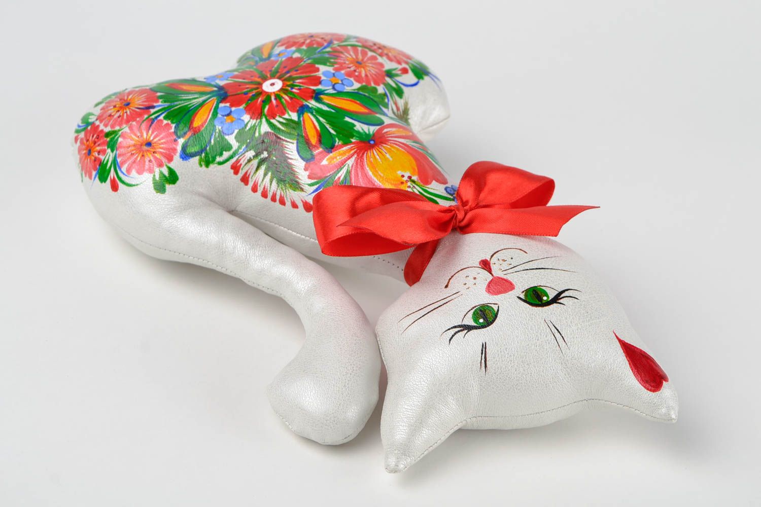 Handmade Katze Stofftier Kleinkinder Spielzeug Designer Geschenk mit Schleife foto 5