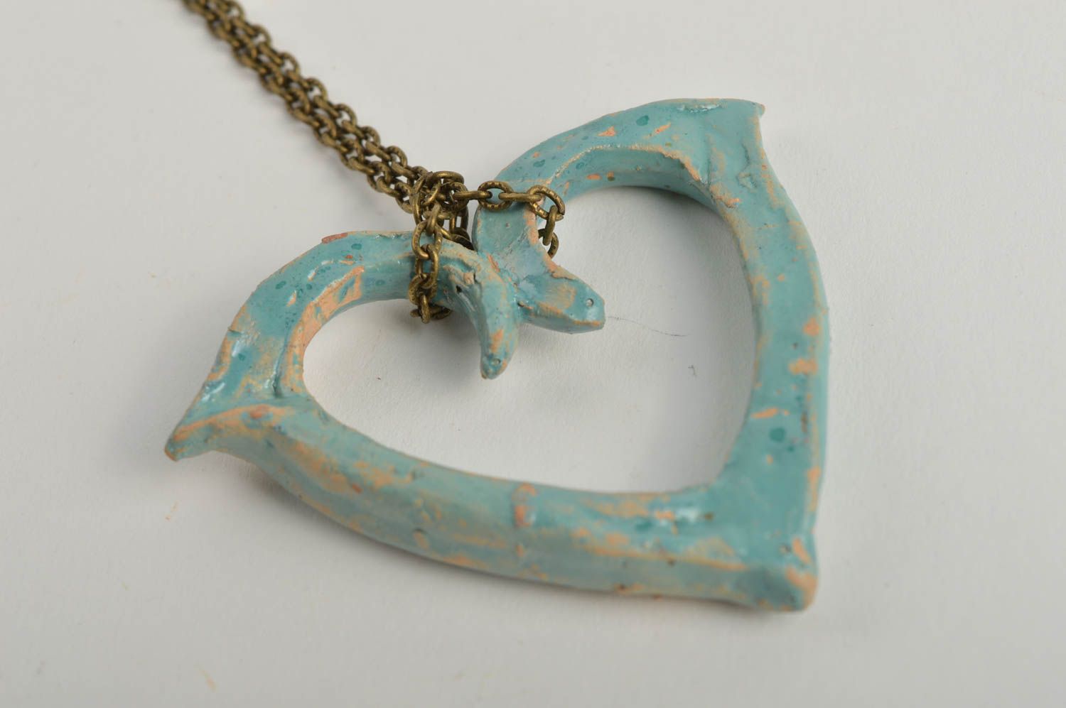 Pendentif coeur Bijou fait main en céramique chaîne en métal Accessoire femme photo 4