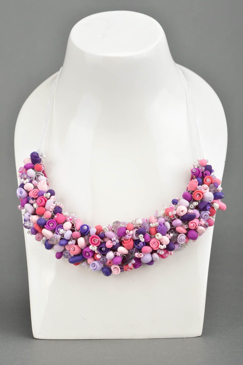 Handmade designer flower necklace collar made of polymer clay summer jewelry photo 1