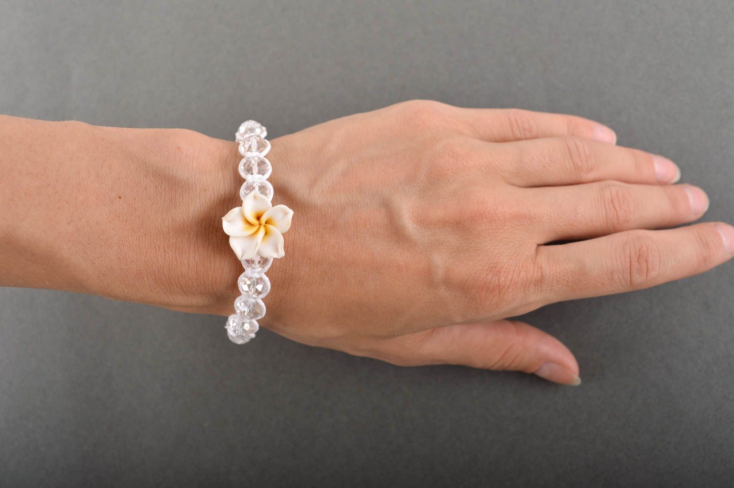Handmade beautiful bracelet white bracelet with flower unusual light jewelry photo 5