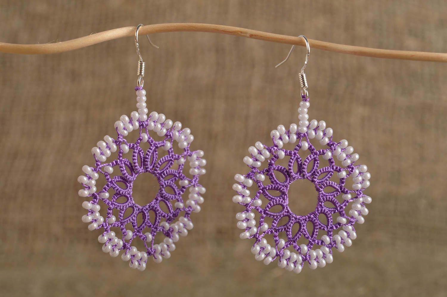 Stylish handmade woven thread earrings beaded earrings textile jewelry designs photo 1