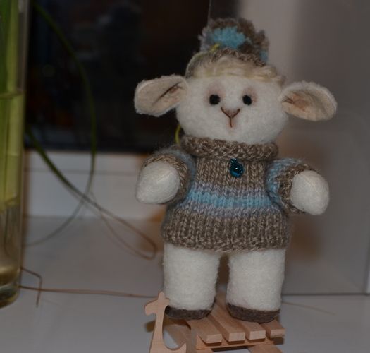 Handmade artificial fur soft toy sheep with sledge photo 5