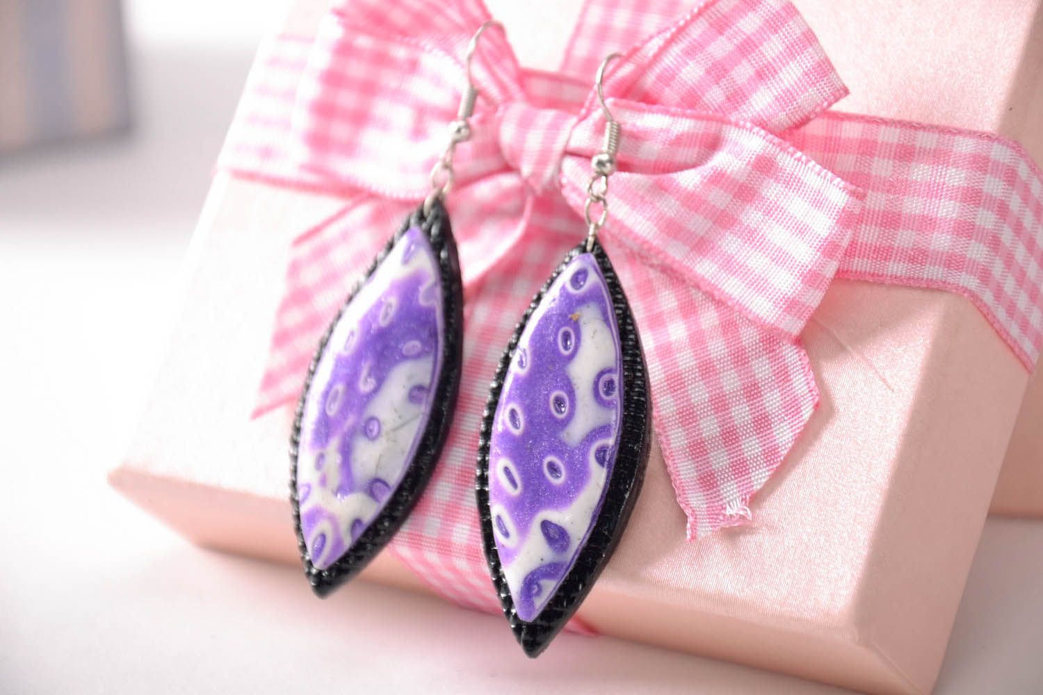 Purple Earrings Made of Polymer Clay photo 3