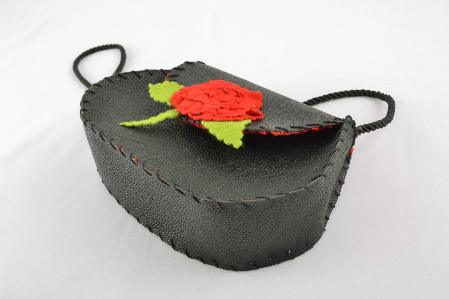 Artificial leather bag with flower photo 1
