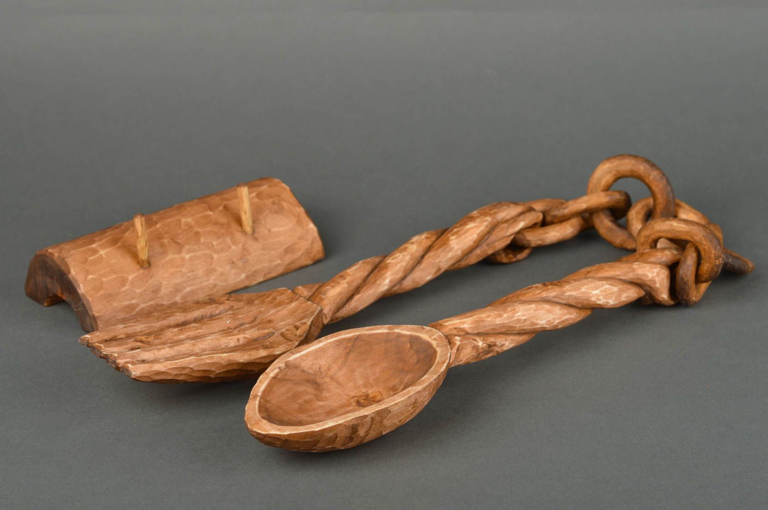 Tenedor y cuchara de madera hechas a mano utensilios de cocina regalo original foto 2