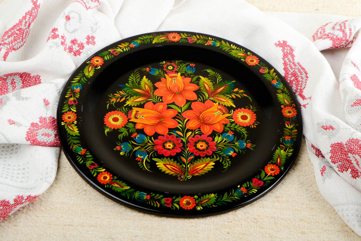 Assiette décorative faite main Assiette peinte à motifs floraux Déco maison photo 1