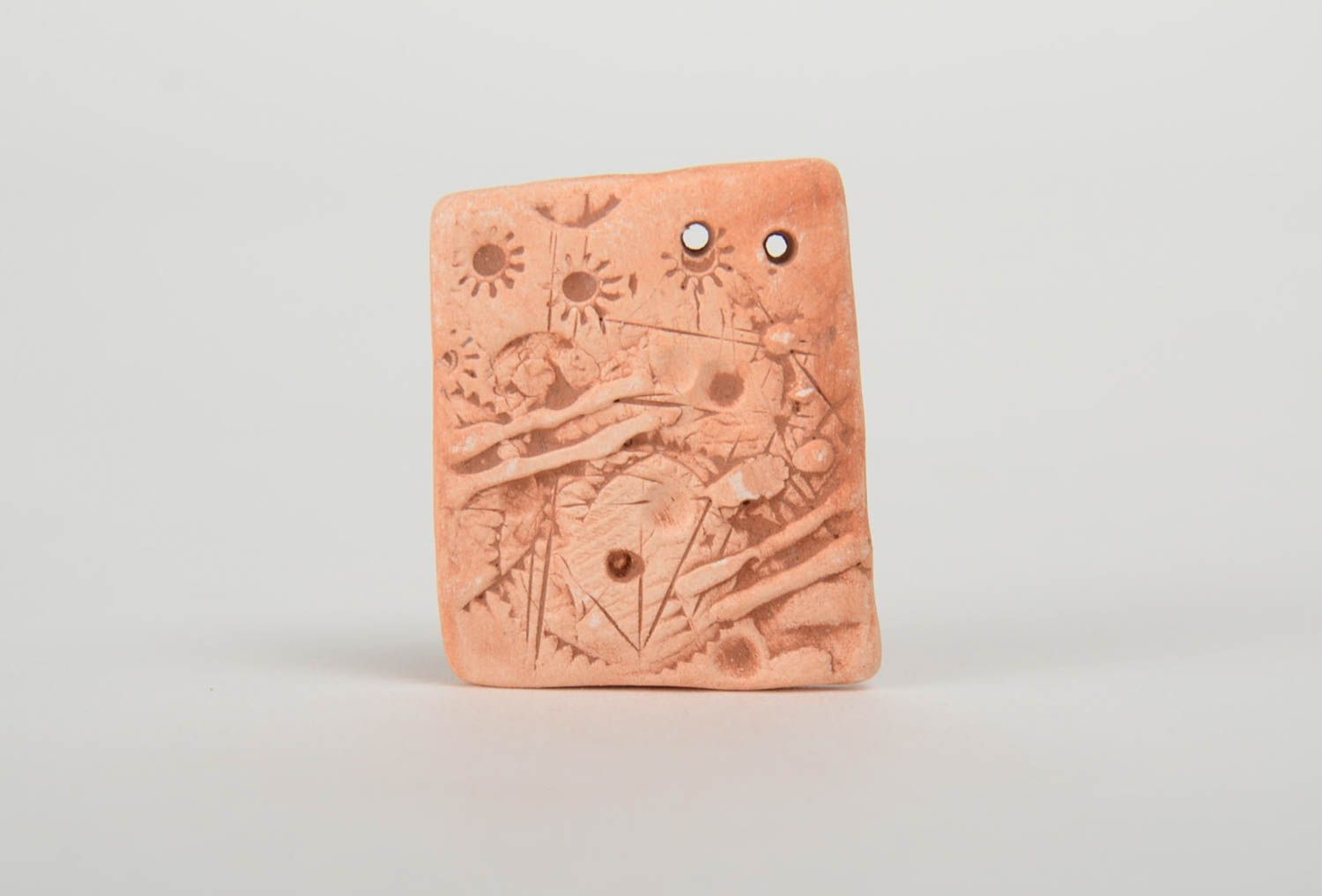 Designer relief ceramic pendant for handmade jewelry making in boho style photo 2