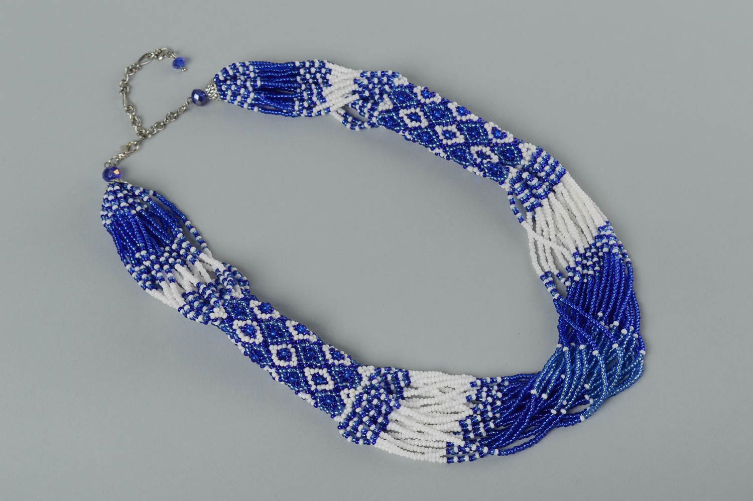 Collier Halskette handgefertigt Rocailles Schmuck Accessoire für Frauen blau foto 2