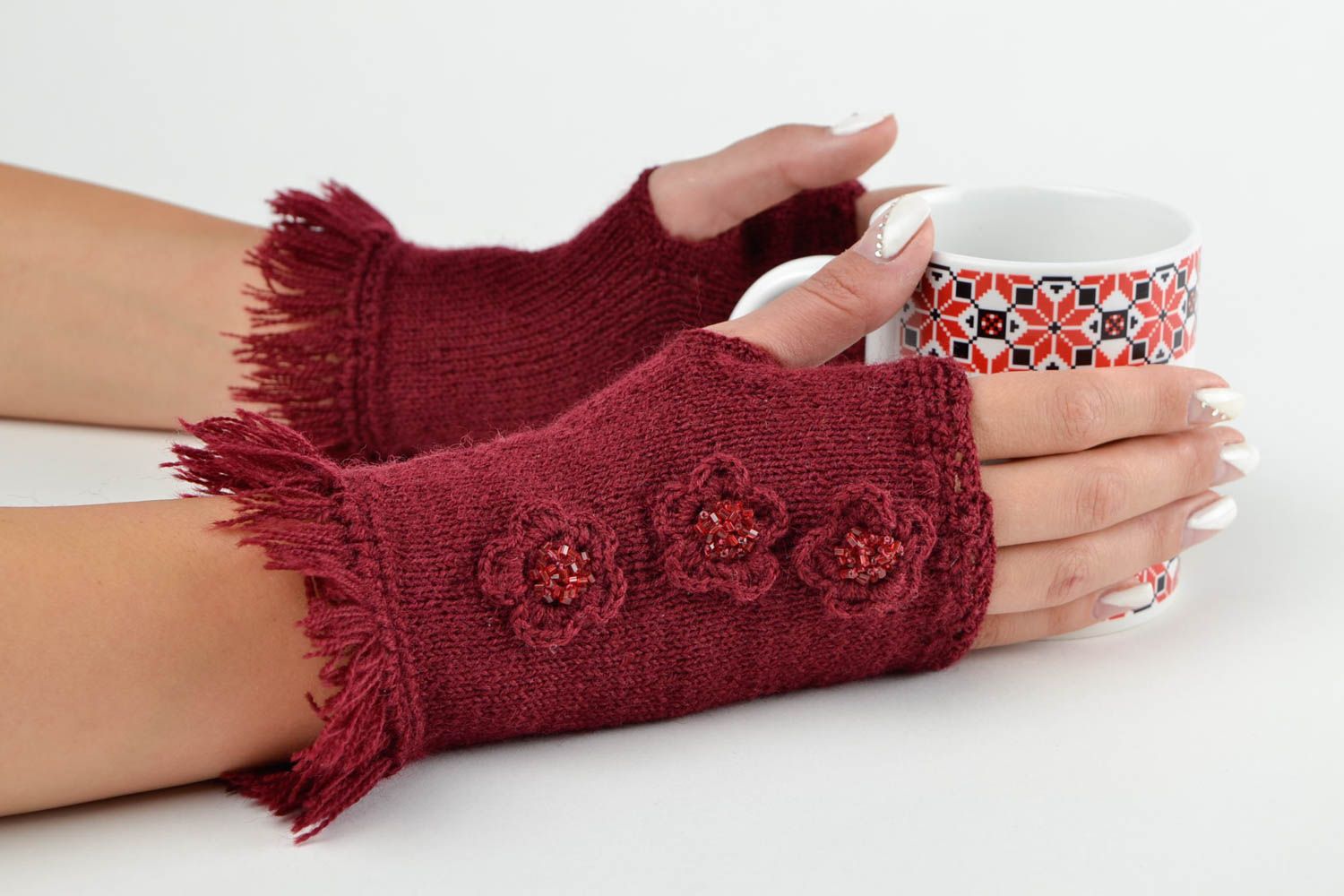 Mitaines tricot faites main Gants mitaines Accessoire femme crochet aiguilles photo 1