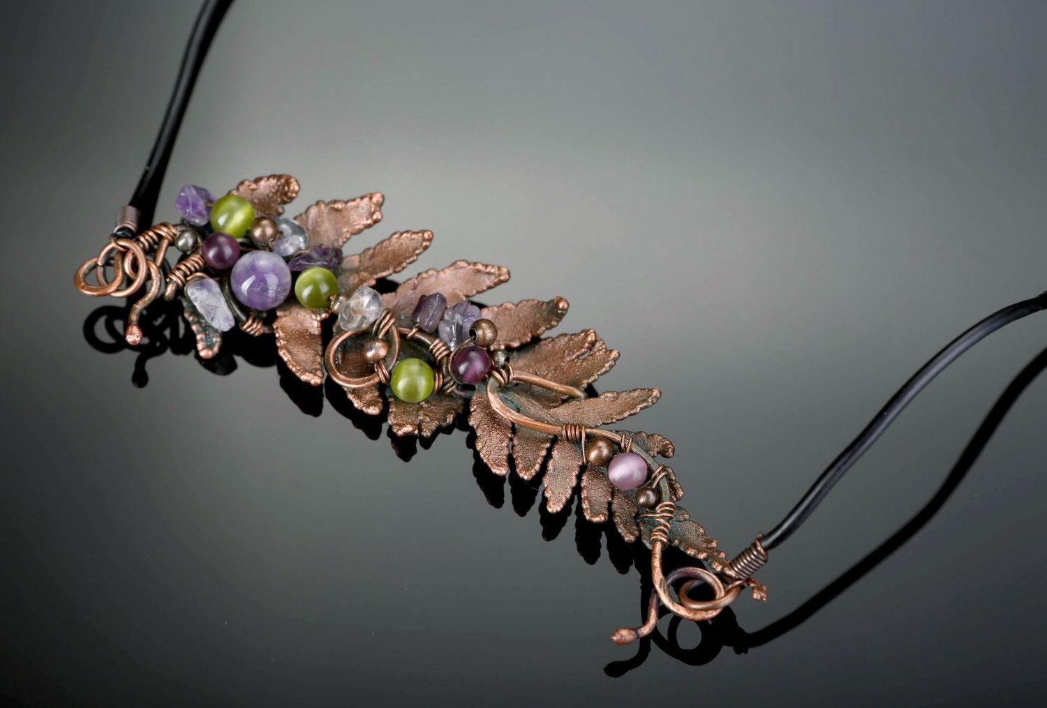 Jewelry set with natural stones Fern Leaf photo 1