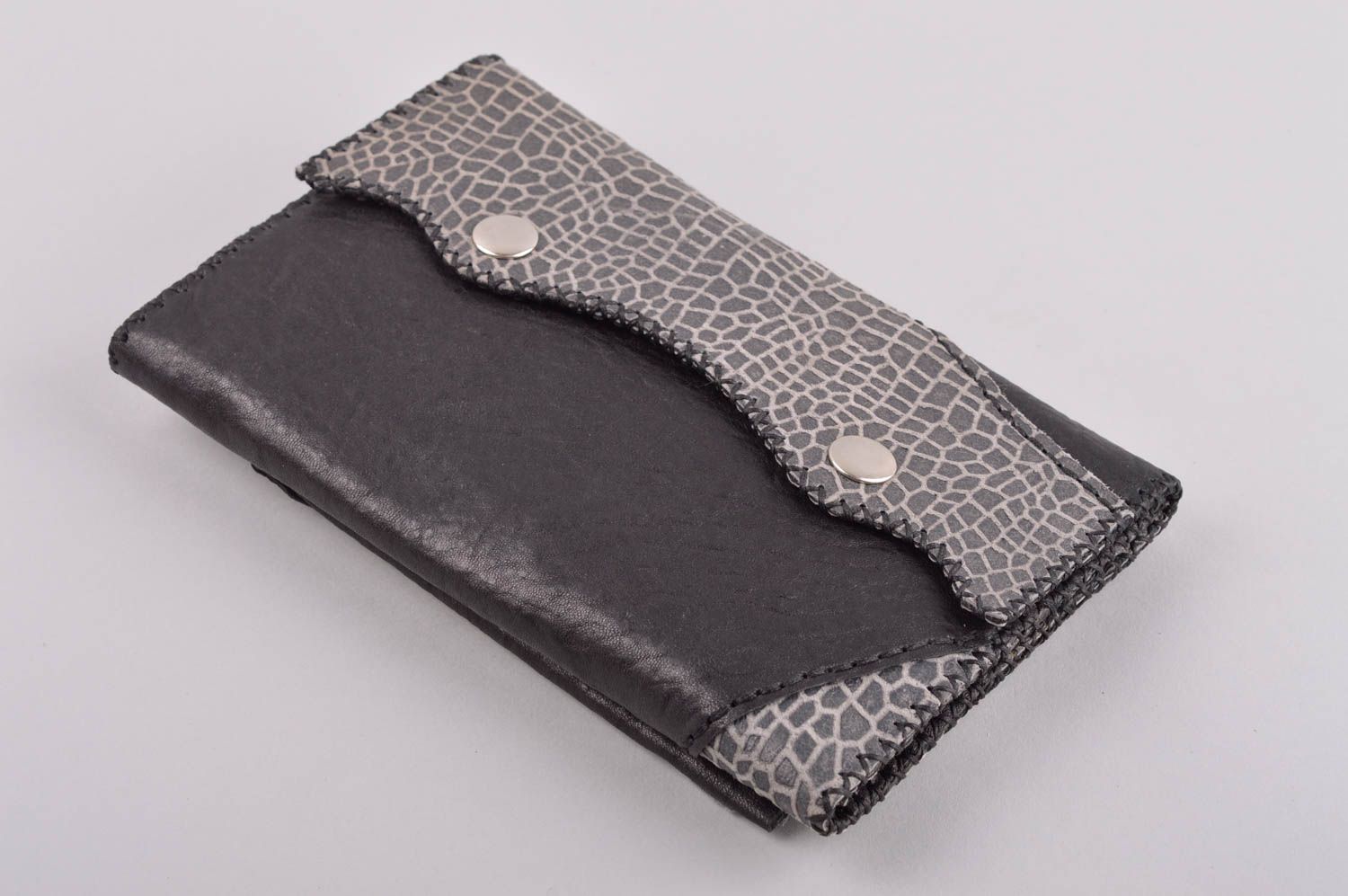 Кошелек ручной работы стильный кошелек женский кожаный аксессуар черный  фото 2