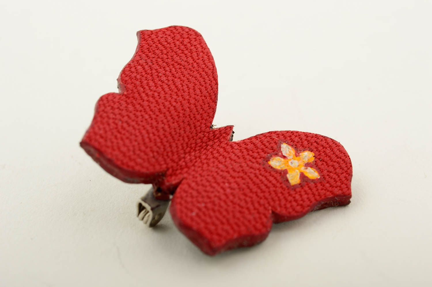 Broche rouge Bijou en cuir fait main papillon Cadeau pour femme original photo 3
