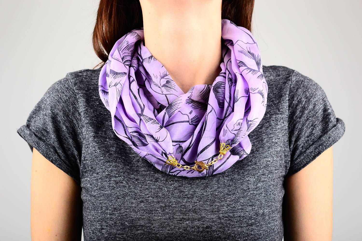 Шарф ручной работы женский шарф легкий шифоновый шарф сиреневый красивый фото 2