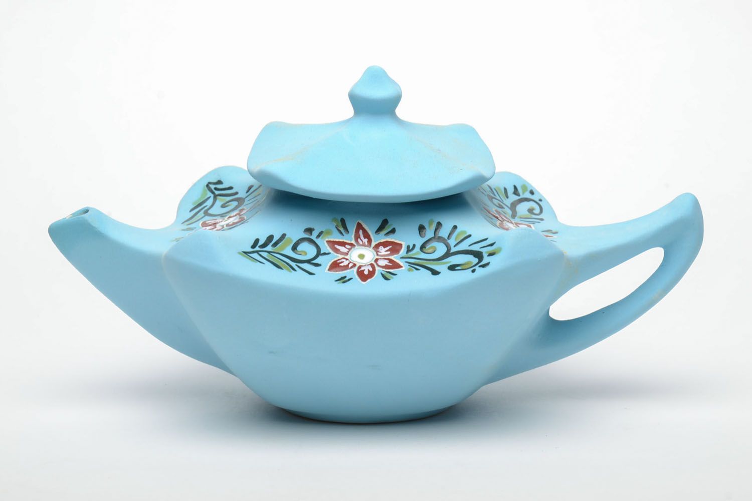 Керамический чайник ручной работы голубой  фото 2