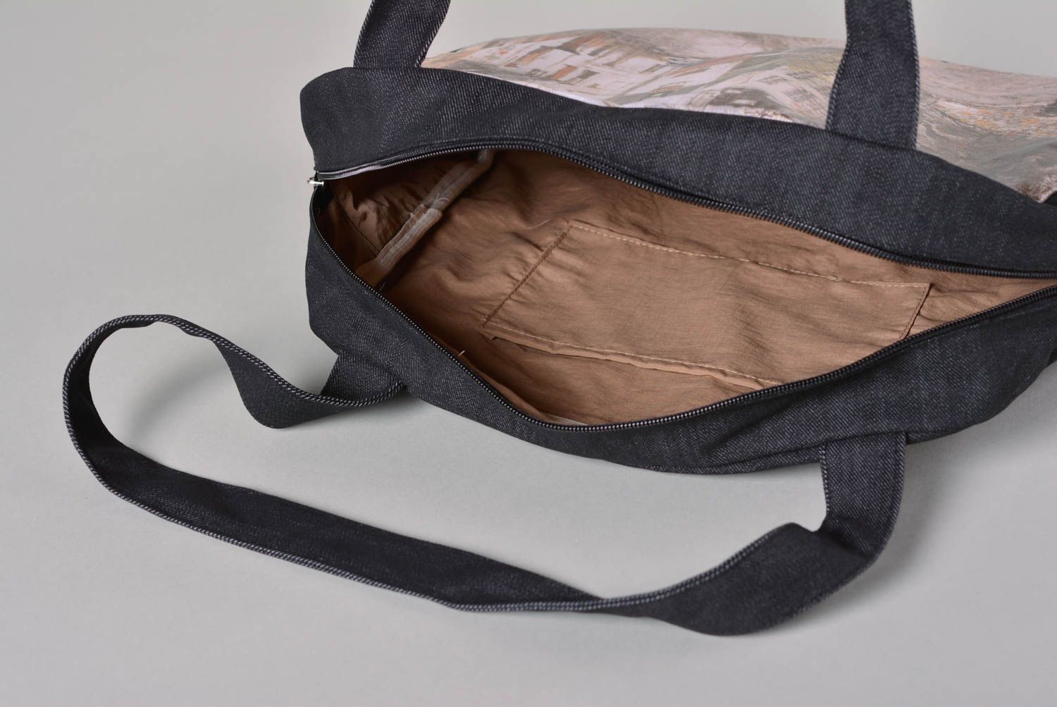 Handmade Tasche aus Jeans Mode Accessoire Stofftasche mit Reißverschluss Stadt foto 4