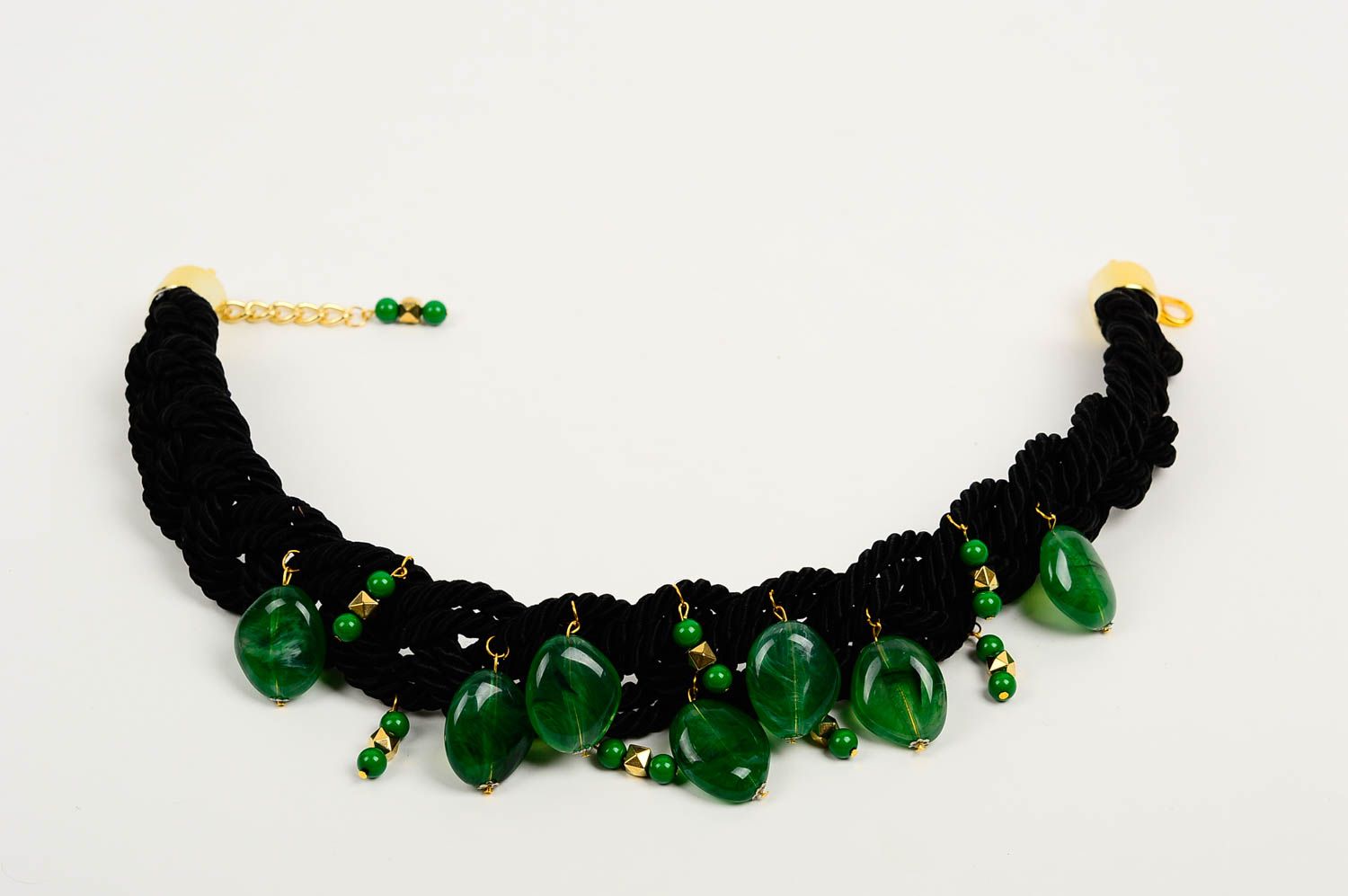 Черное колье коса ручной работы модная бижутерия украшение на шею с зеленым фото 5